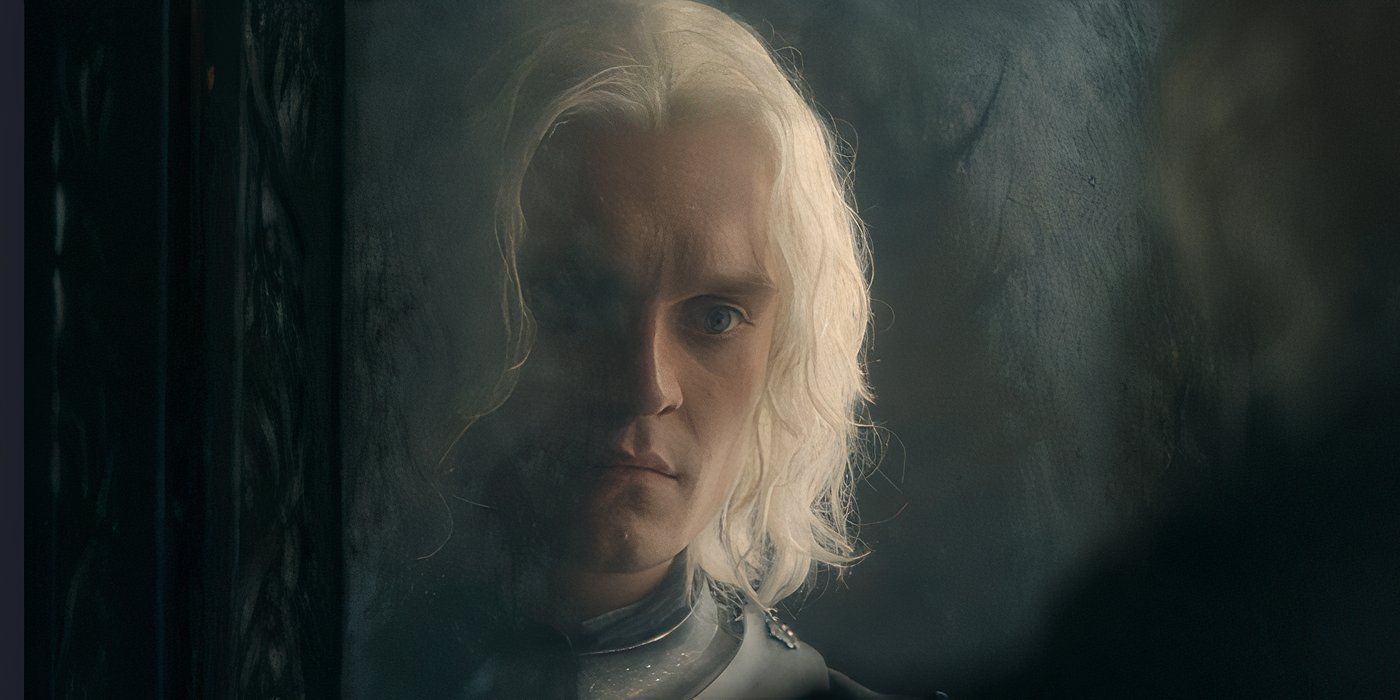 Aegon staring at himself in the mirror in House of the Dragon (2024)